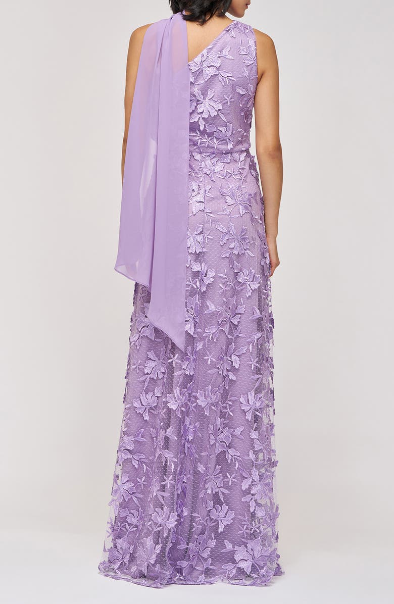 JS Collections Nola Embroidered Floral Scarf Detail One-Shoulder Gown, Alternate, color, Lilac