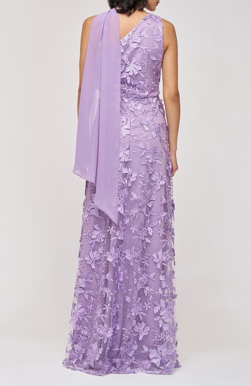 Js Collections Nola Embroidered Floral Scarf Detail One-shoulder Gown In Purple
