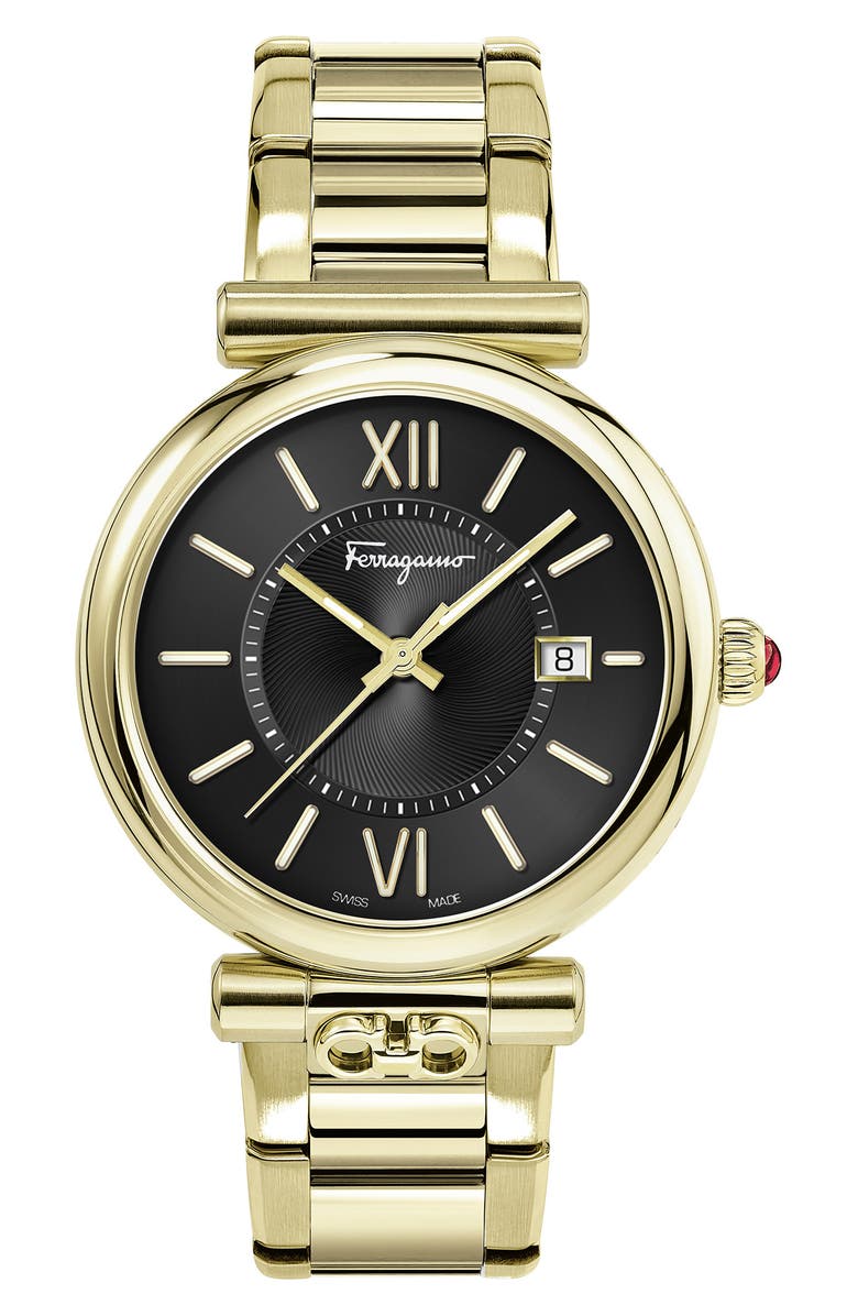 FERRAGAMO Salvatore Ferragamo Women's Ferragamo Ora Black Dial Stainless Steel Bracelet Watch, 40mm x 8.9mm, Main, color, 