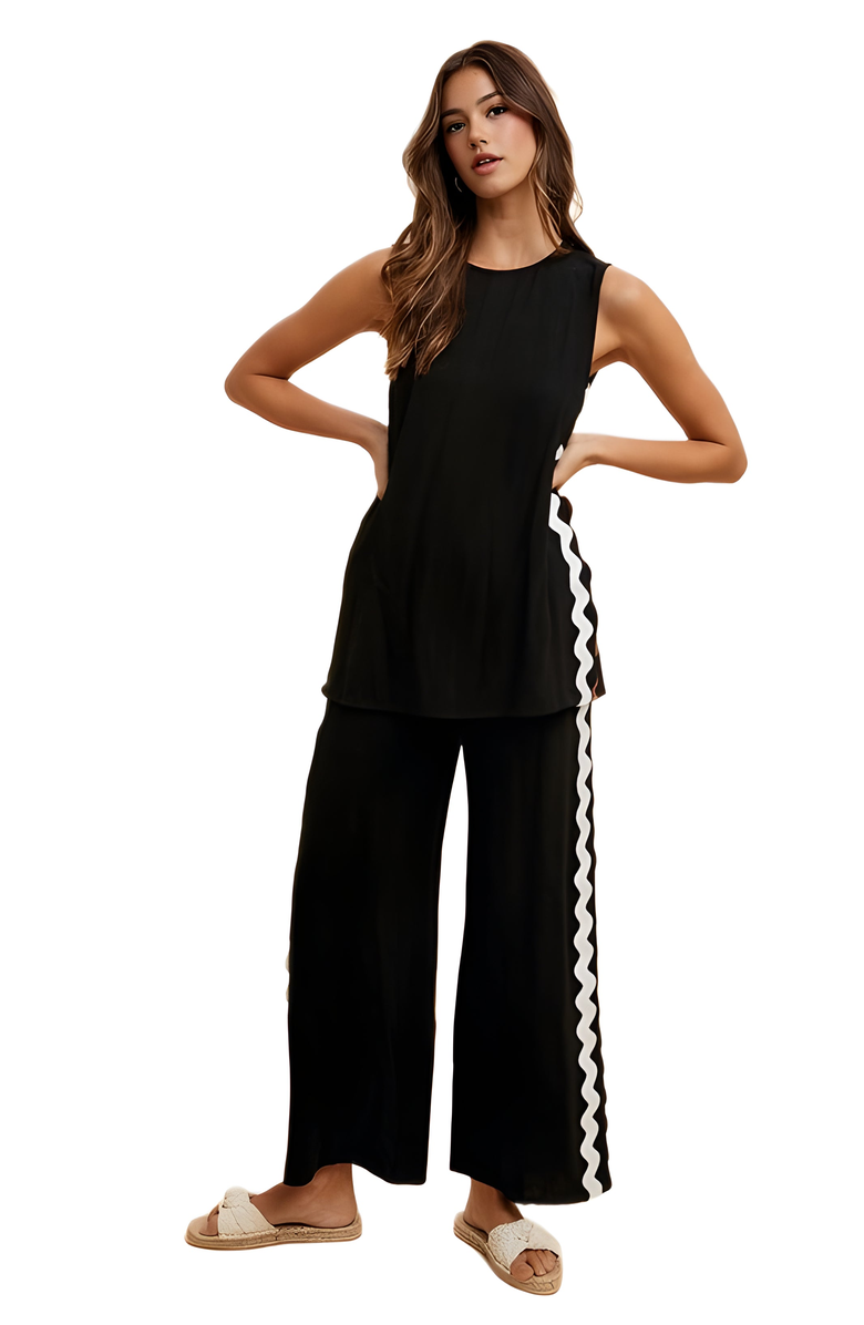 Knit and Lounge Wave Trim Wide-Leg Pant and Sleeveless Top Set, Alternate, color, 