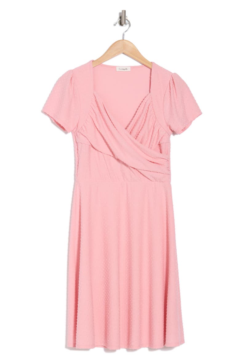 Swiss Dot Short Sleeve Fit & Flare Dress, Alternate, color, BLUSH