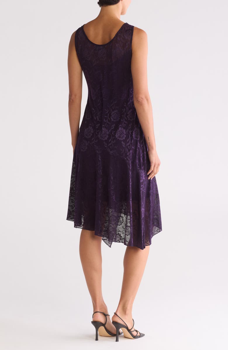 Connected Apparel Floral Sleeveless A-line Midi Dress, Alternate, color, Aubergine