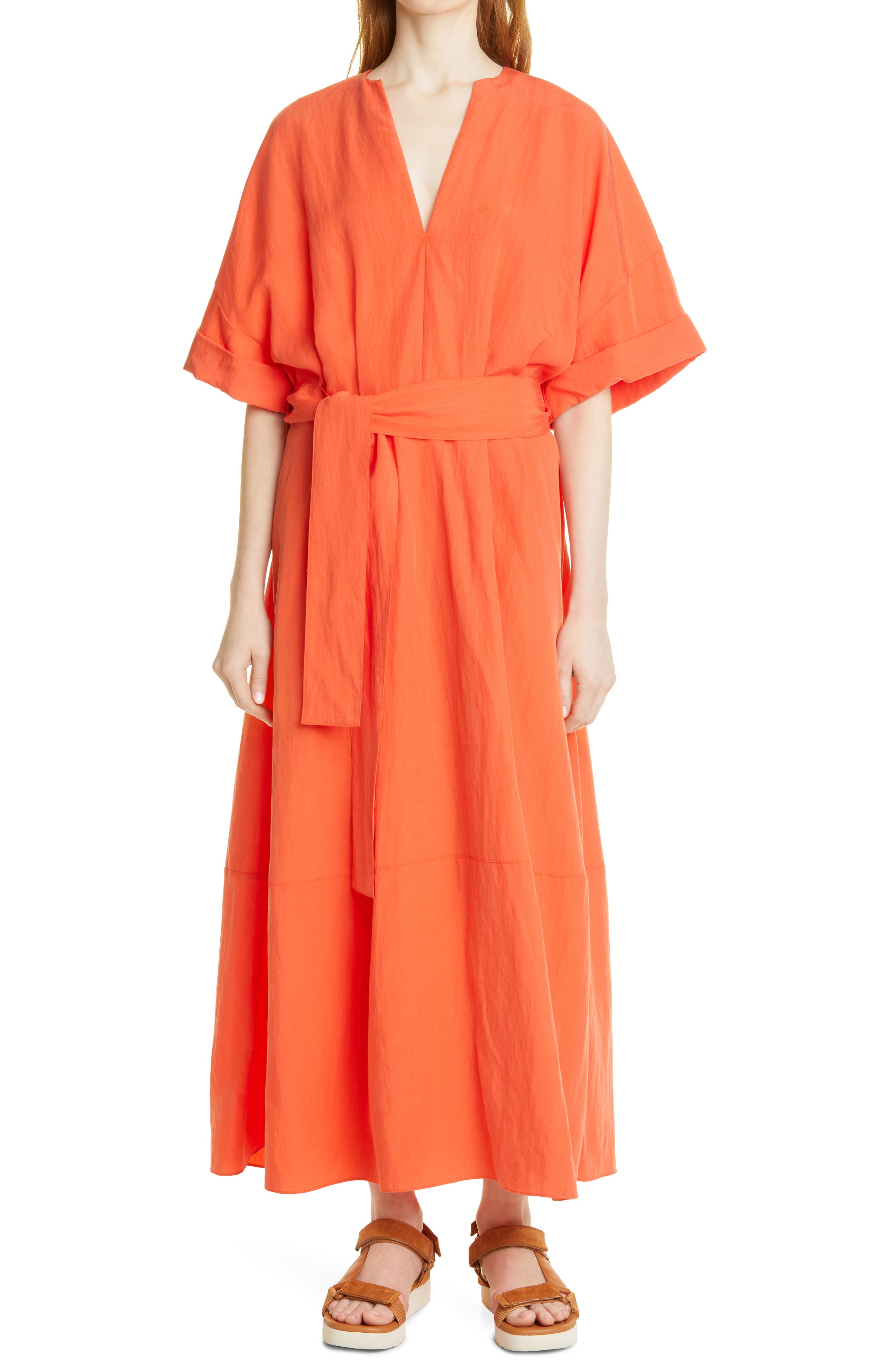 Vince Cuff Sleeve Belted Dress