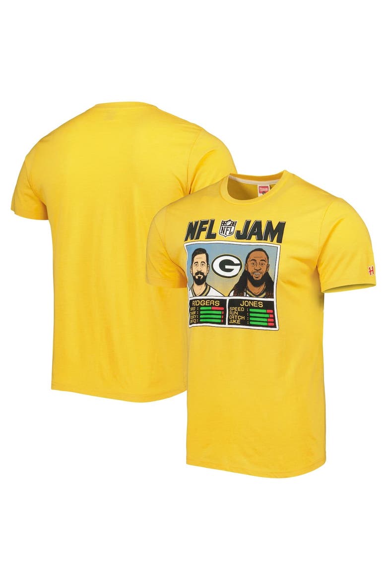 Men's Homage Aaron Rodgers & Aaron Jones Heather Gold Green Bay Packers NFL Jam Tri-Blend T-Shirt, Main, color, Heather Gold