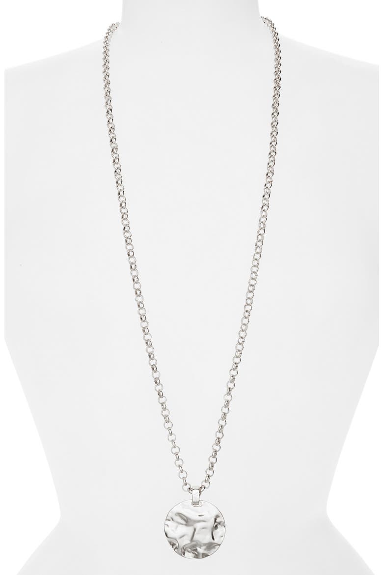 Long Dollop Disc Pendant Necklace, Main, color, SILVER