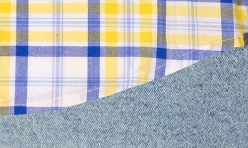 Joe's Plaid Short Sleeve Button-up Shirt & Denim Shorts Set In Yellow