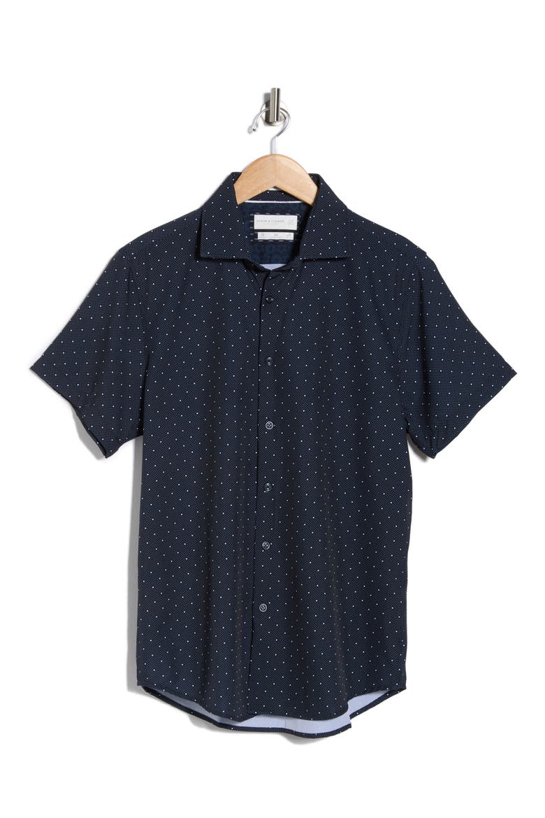 Micro Dot Tech Short Sleeve Button-Up Shirt, Alternate, color, NAVY