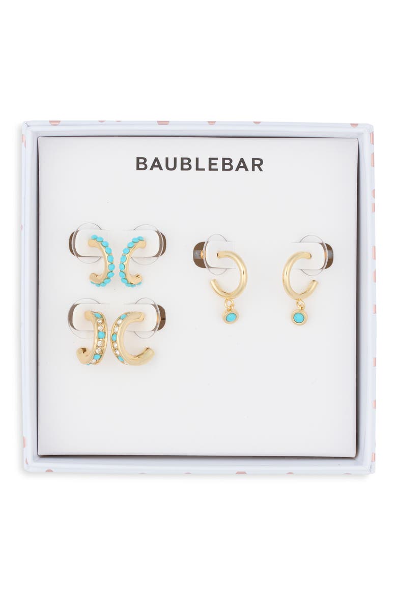 Got the Blues Set of 3 Huggie Hoop Earrings, Main, color, TURQUOISE
