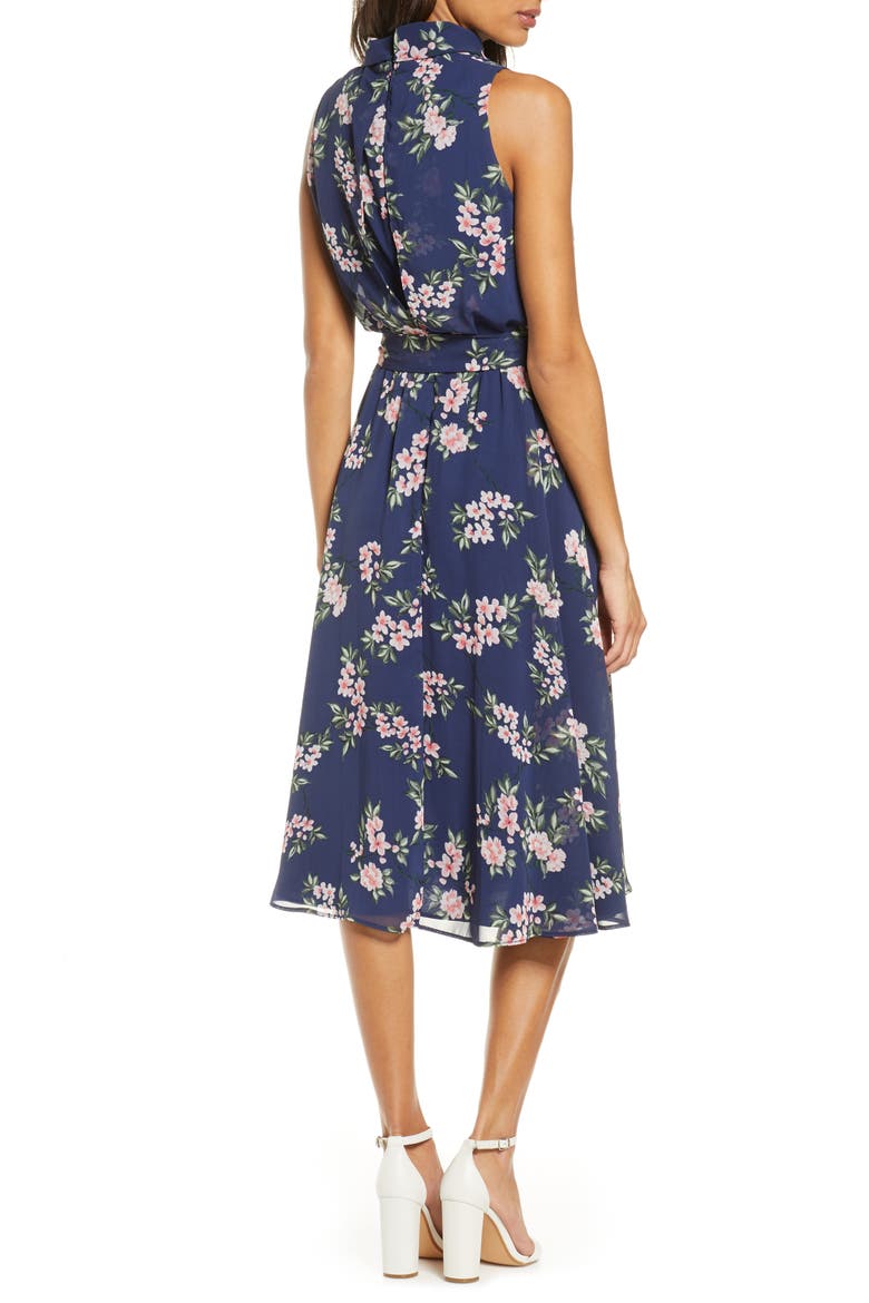 Floral Sleeveless Chiffon Midi Dress, Alternate, color, NAVY