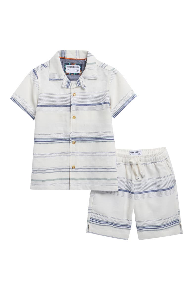 Kids' Hartman Plus Passport Stripe Camp Shirt & Shorts Set, Main, color, WHITE STRIPE