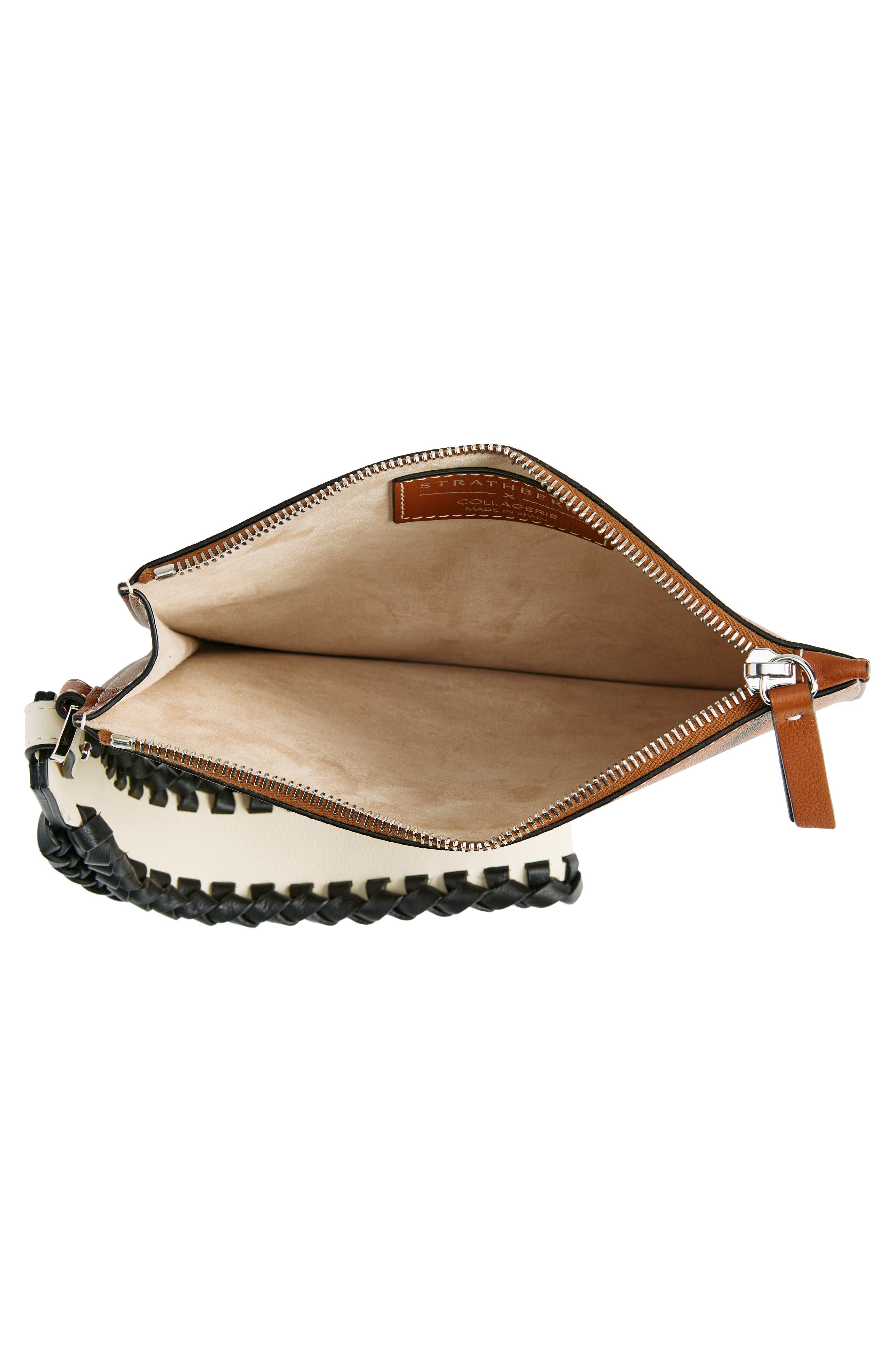 Strathberry x Collagerie Leather Wristlet Pouch, Alternate, color, Chestnut/ Vanilla/ Black