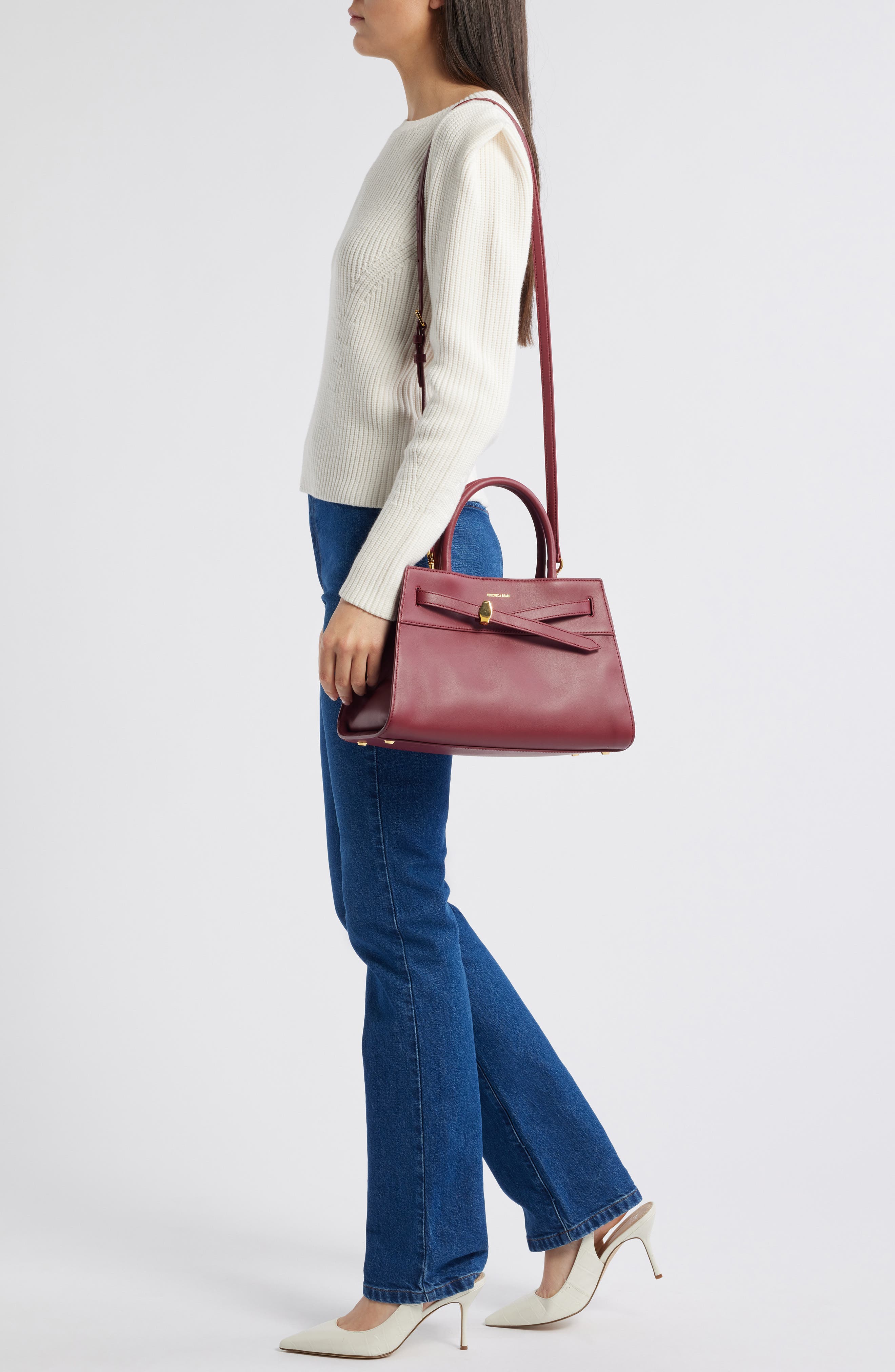 Veronica Beard Dash Leather Top Handle Bag, Alternate, color, Oxblood