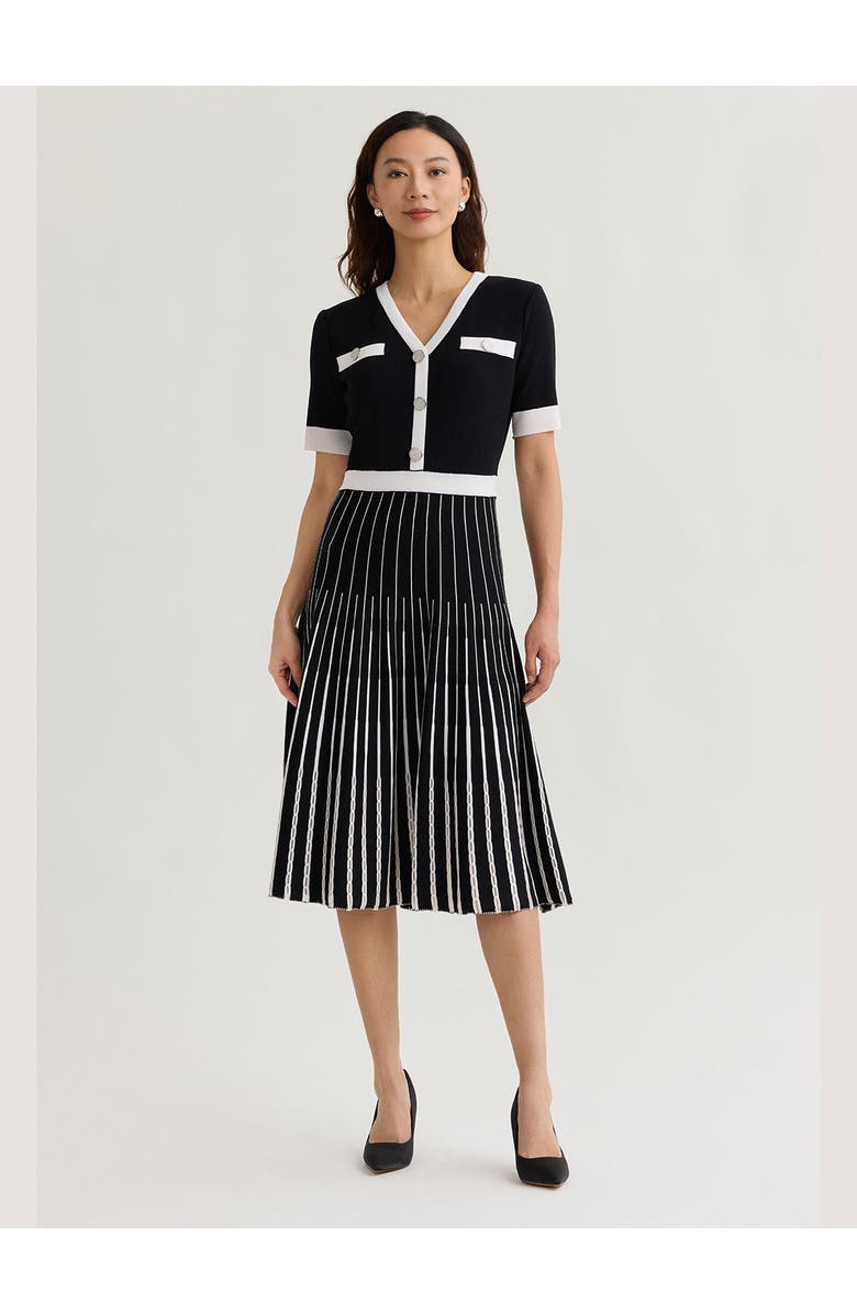 Misook Fit & Flare Two-Tone Soft Knit Midi Dress, Main, color, Black