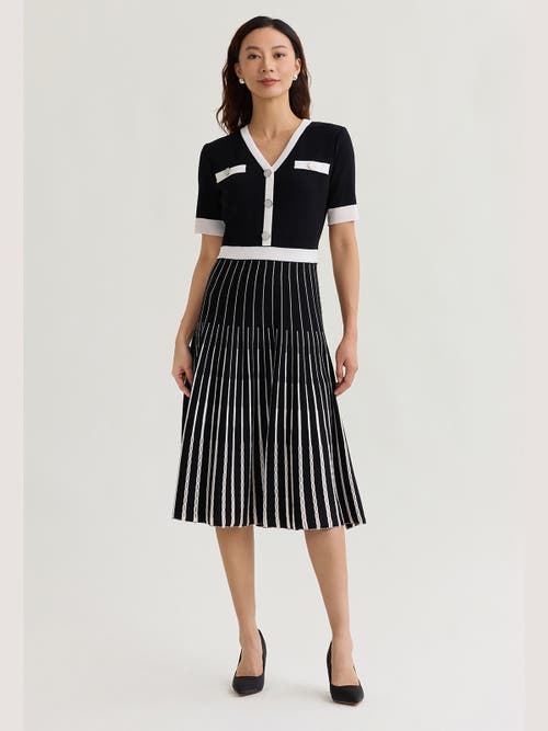 Misook Fit & Flare Two-Tone Soft Knit Midi Dress in Black at Nordstrom, Size Xx-Large