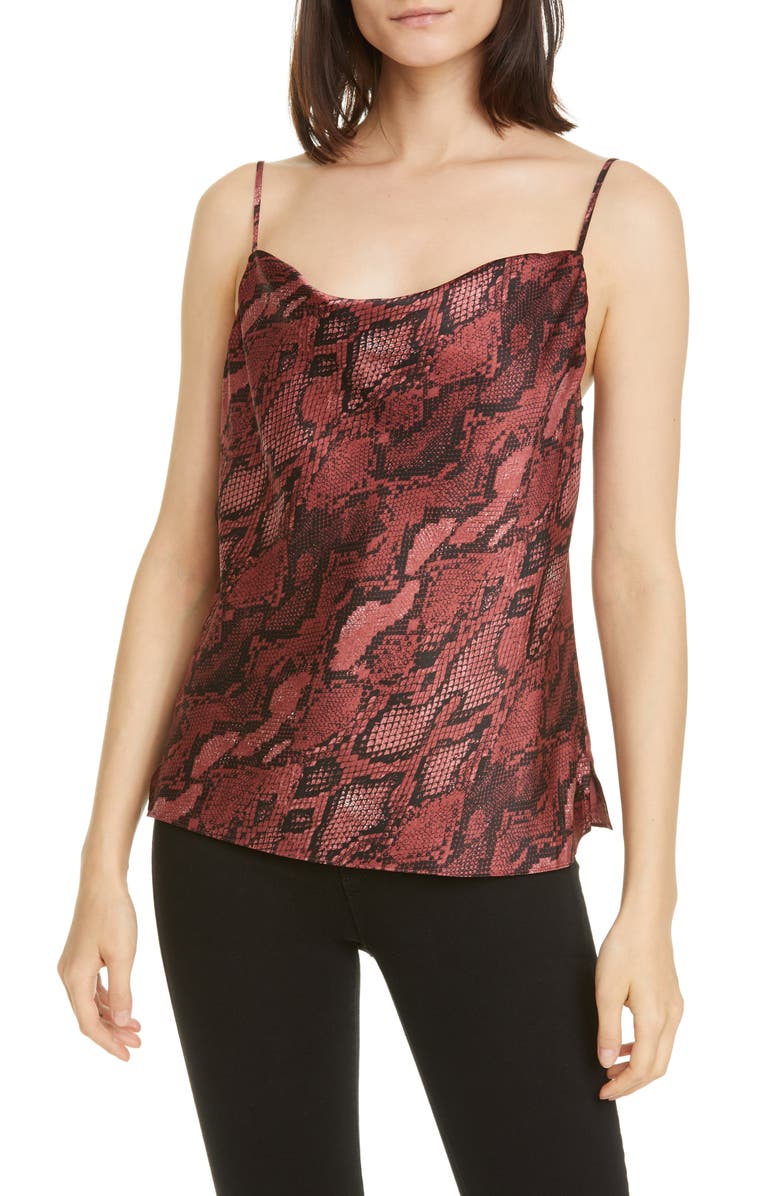 L'AGENCE Kay Cowl Neck Python Print Silk Tank, Main, color,