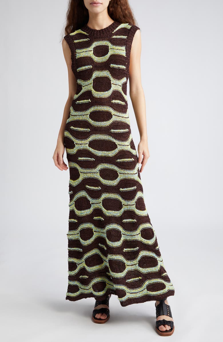 Ulla Johnson Arabella Abstract Print Sleeveless Maxi Sweater Dress, Main, color, 