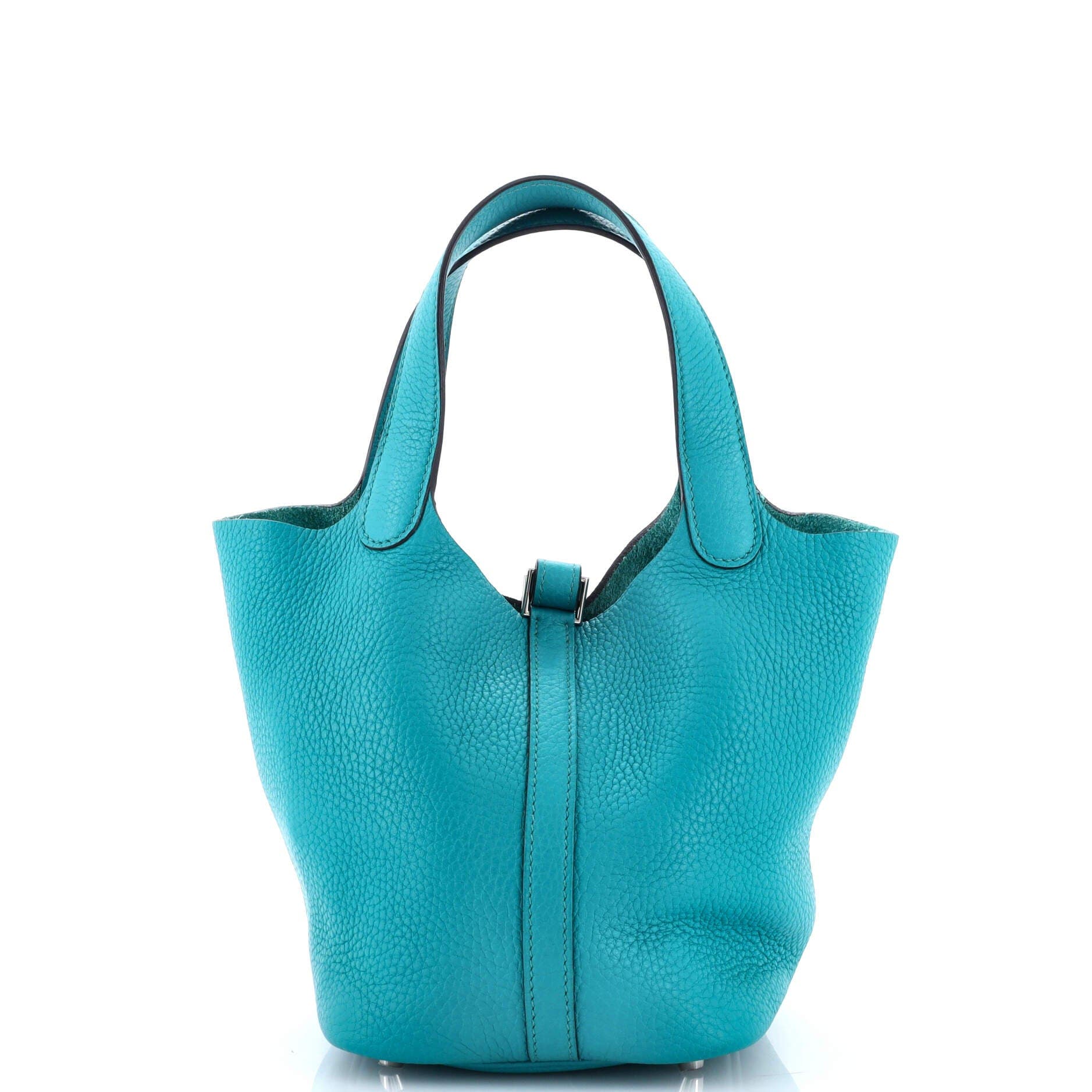 Pre-Owned Hermes Picotin Lock Bag Clemence PM, Alternate, color, Bleu Paon