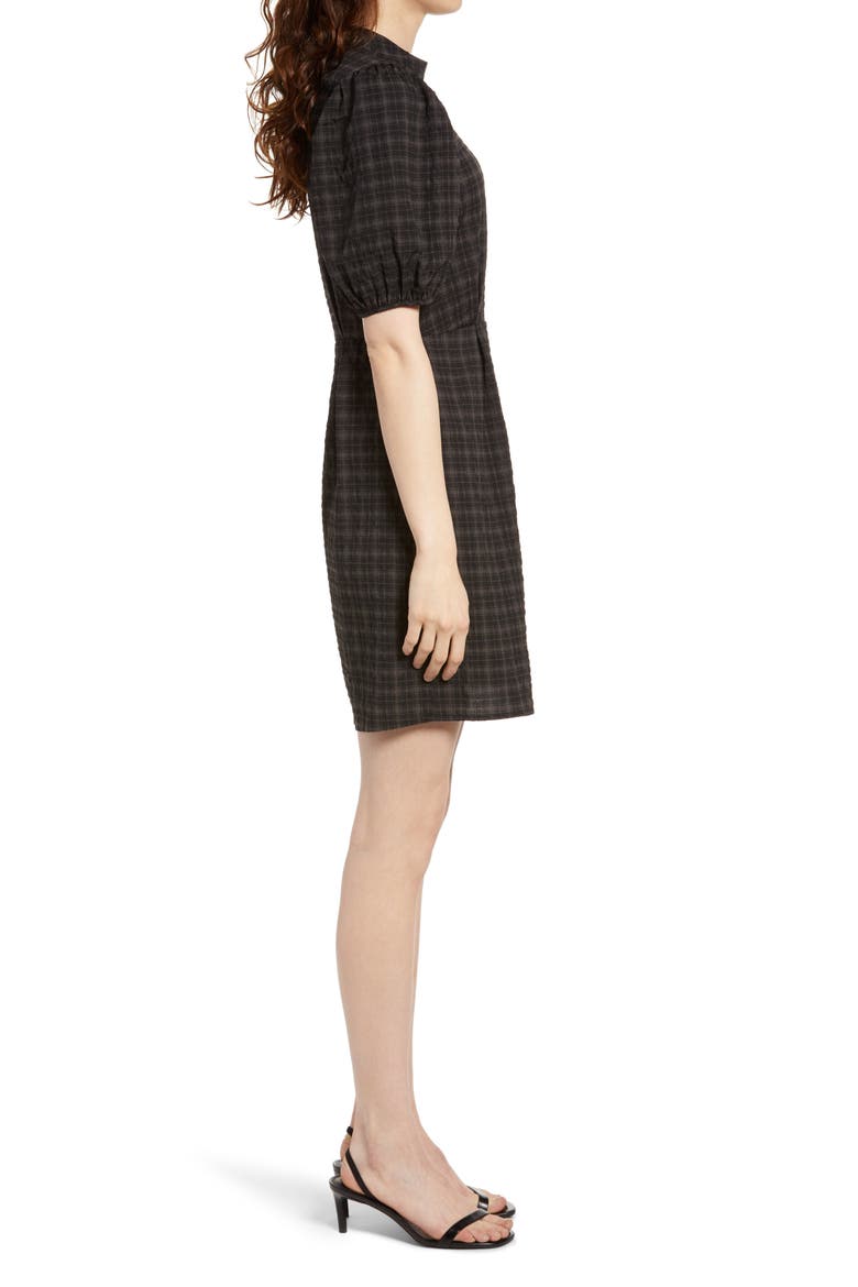 Maddie Plaid Puff Sleeve Dress, Alternate, color, BLACK