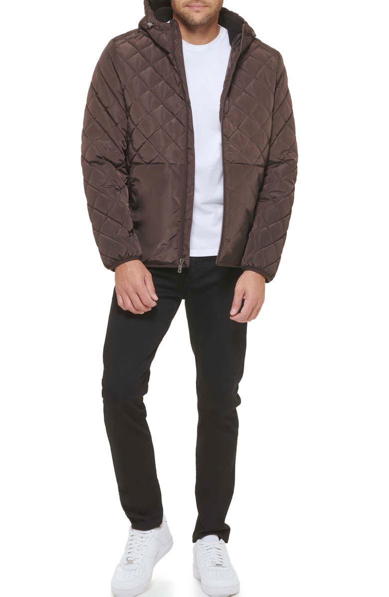 Kenneth Cole New York Faux Shearling Lined Hood Quilted Puffer Jacket, Alternate, color, Chocolate