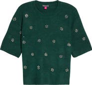 Vince Camuto Rhinestone Short Sleeve Sweater