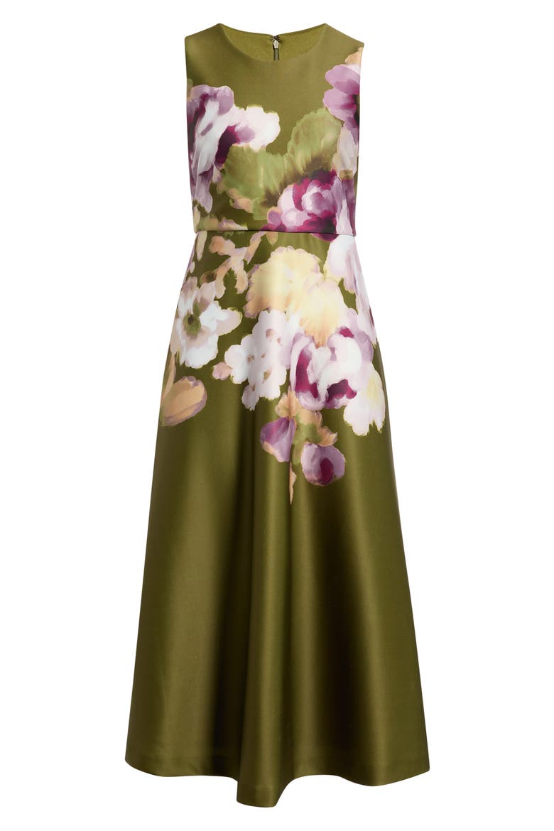 Floral Print Sleeveless Satin Midi Dress, Alternate, color, IVY MULTI
