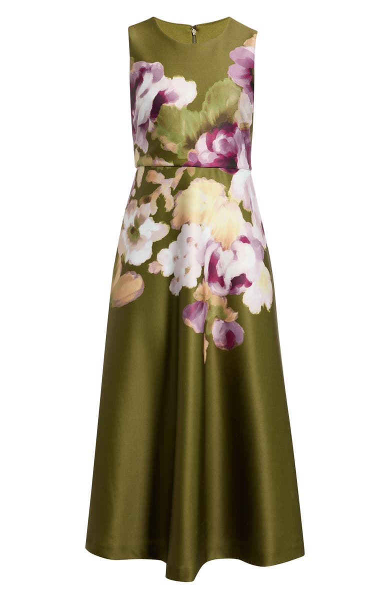 Anne Klein Floral Print Sleeveless Satin Midi Dress, Main, color,