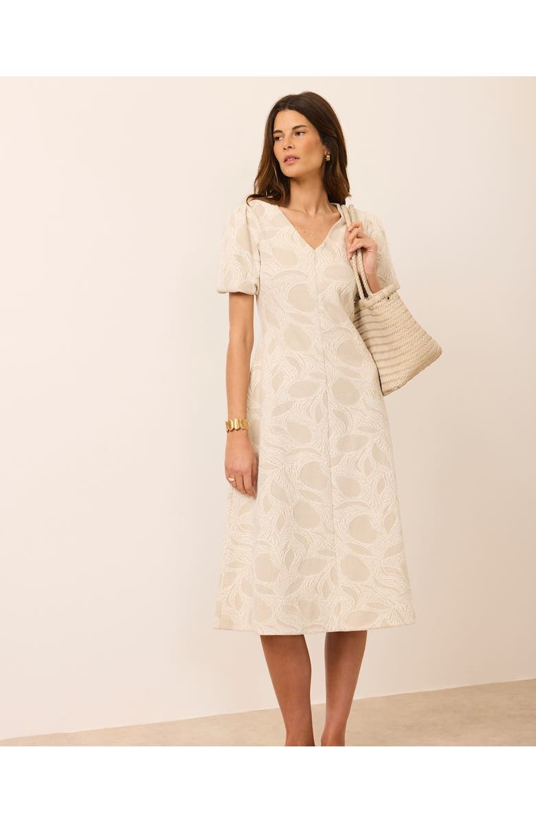 MINT VELVET Jacquard Puff Sleeve Midi Dress, Alternate, color, Cream