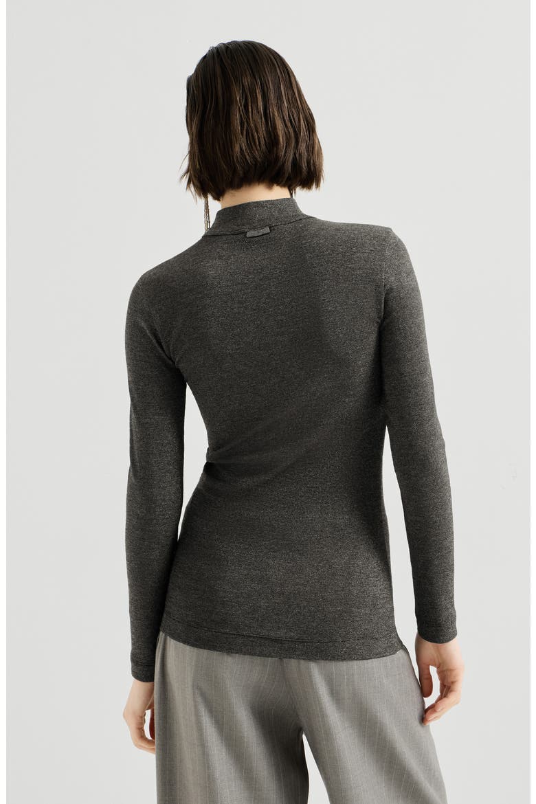Sparkling virgin wool mock neck long sleeve T-shirt with monili, Alternate, color, Anthracite