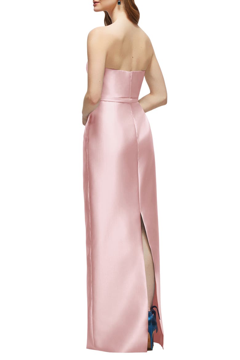 Strapless Bow Belt Satin Twill Column Gown, Alternate, color, BALLET PINK