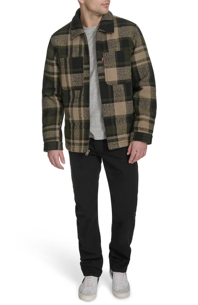 Levi's Zip Front Plaid Shacket, Alternate, color, Green/ Black