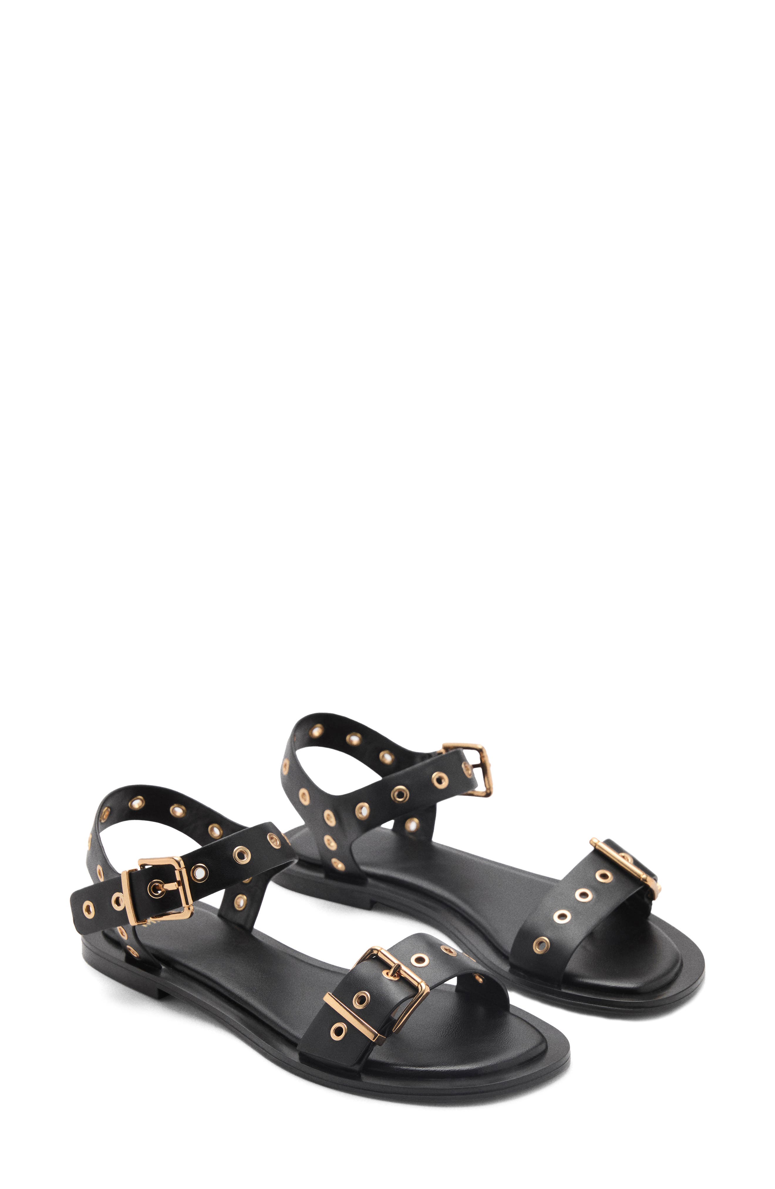 MANGO Grommet Strap Sandal, Main, color, Black