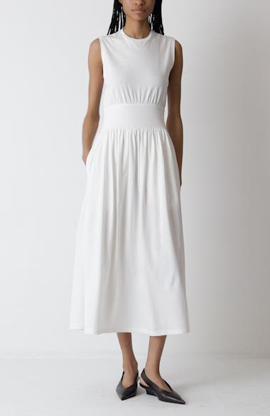 knee length dresses for ladies Sleeveless cotton tee dress black – TOTEME main image 0