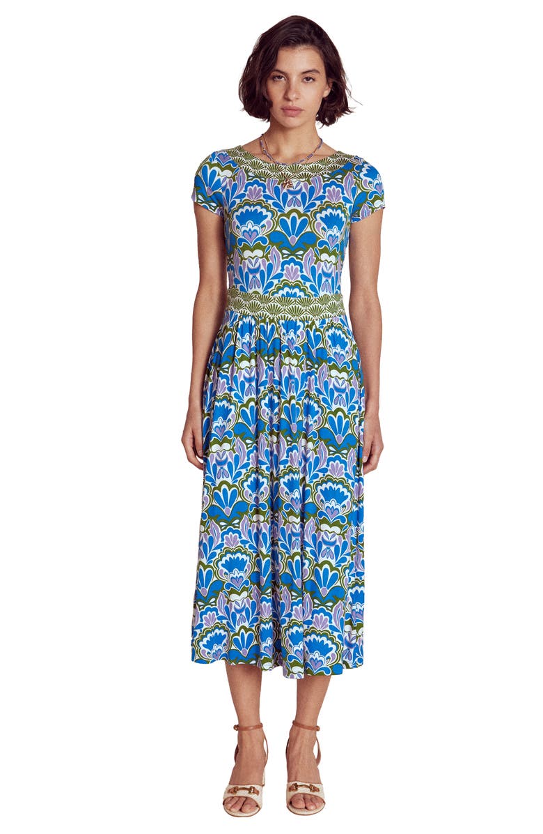 Boden Melanie Print Jersey Midi Dress, Alternate, color, Directoire Blue, Freesia Stamp