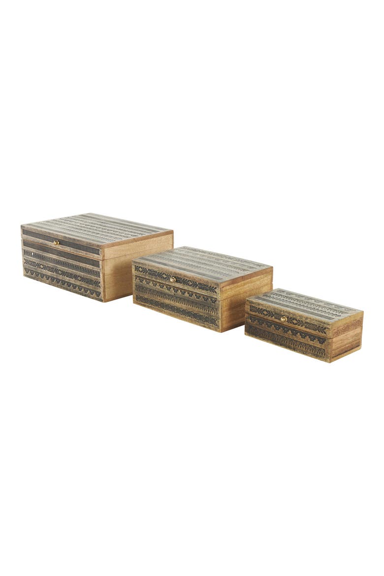 Mango Wood Set of 3 Decorative Boxes, Alternate, color, BROWN