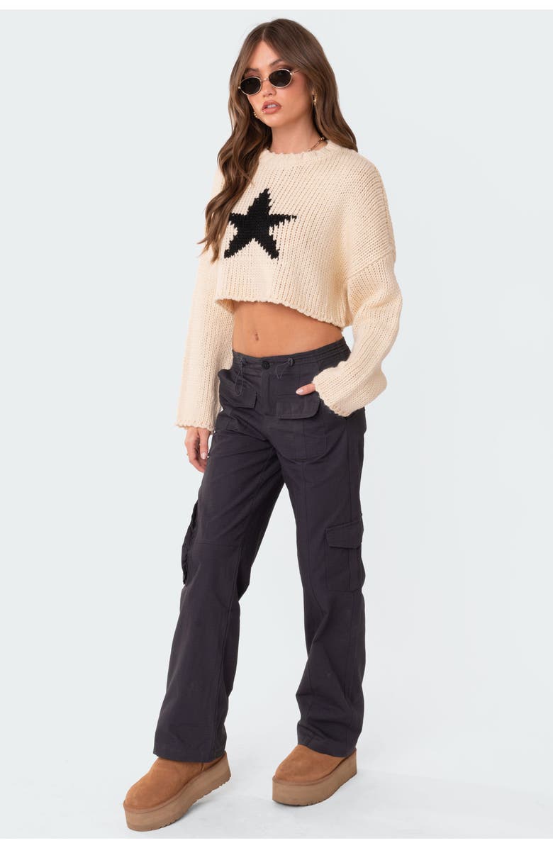 EDIKTED Mega Star Crop Sweater, Alternate, color, Cream