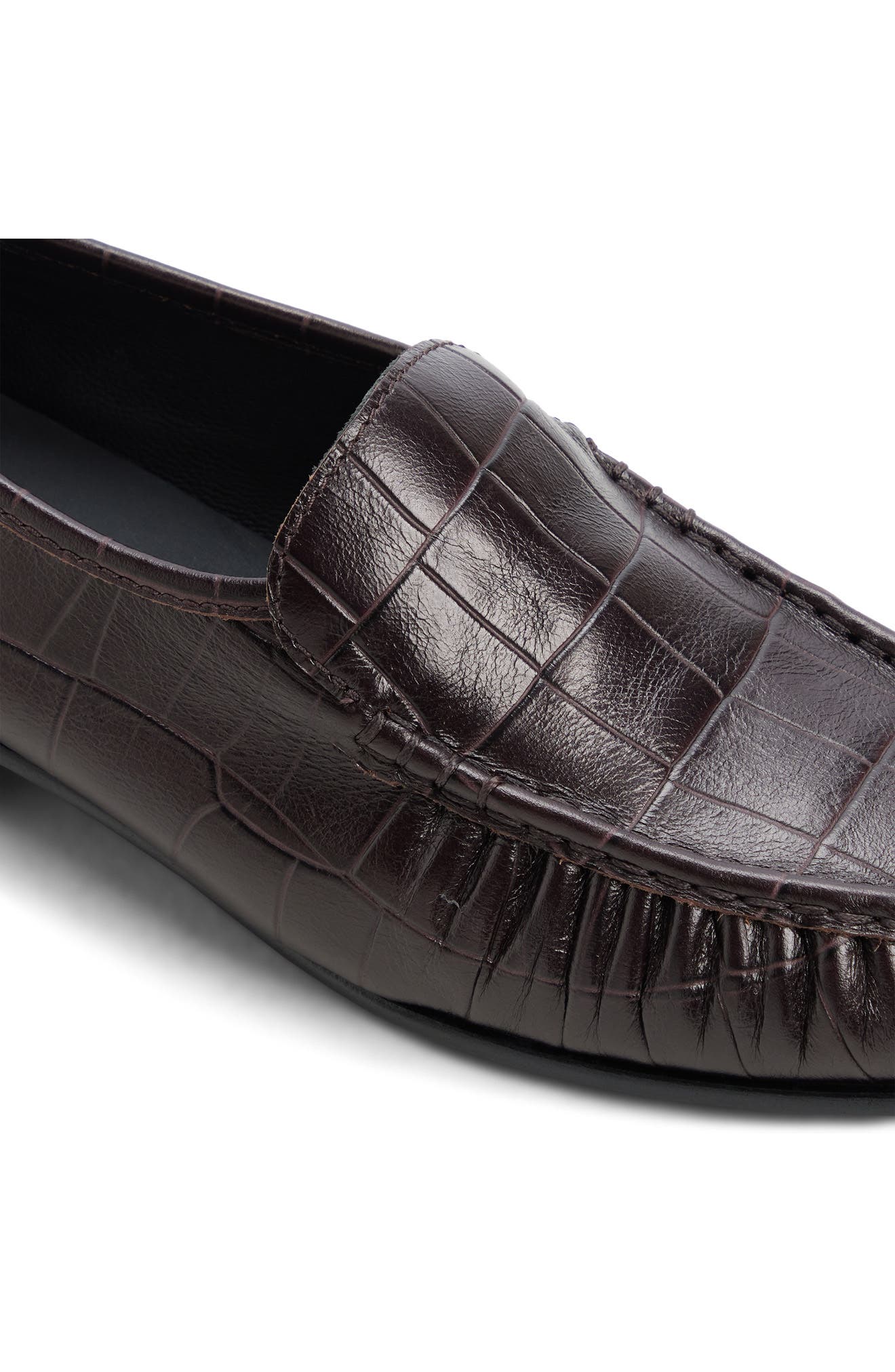 Bailey Croc Embossed Leather Loafer, Alternate, color, DARK BROWN