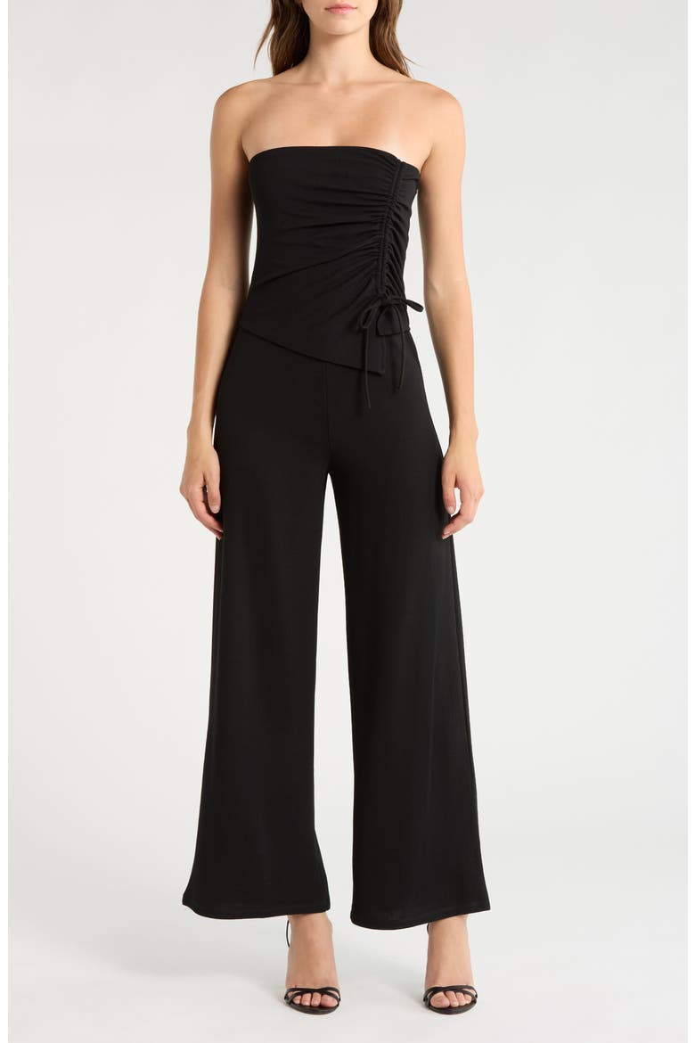 Ruched Strapless Jumpsuit, Main, color, BLACK
