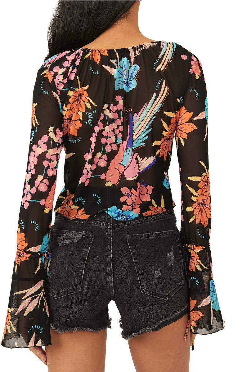 Free People Of Paradise Floral Bell Sleeve Blouse, Alternate, color, 