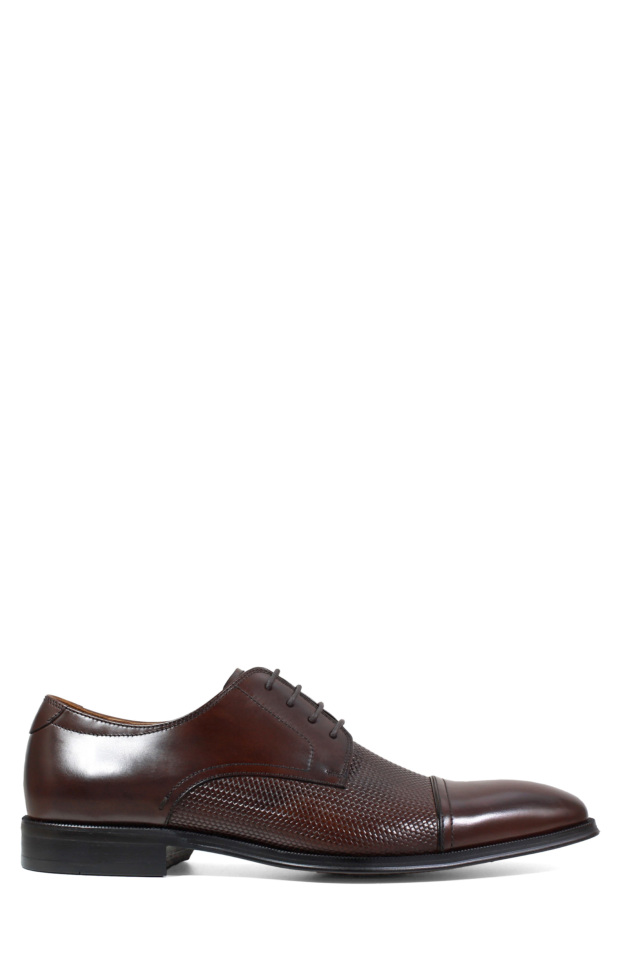 Belfast Embossed Cap Toe Derby, Alternate, color, BROWN LEATHER