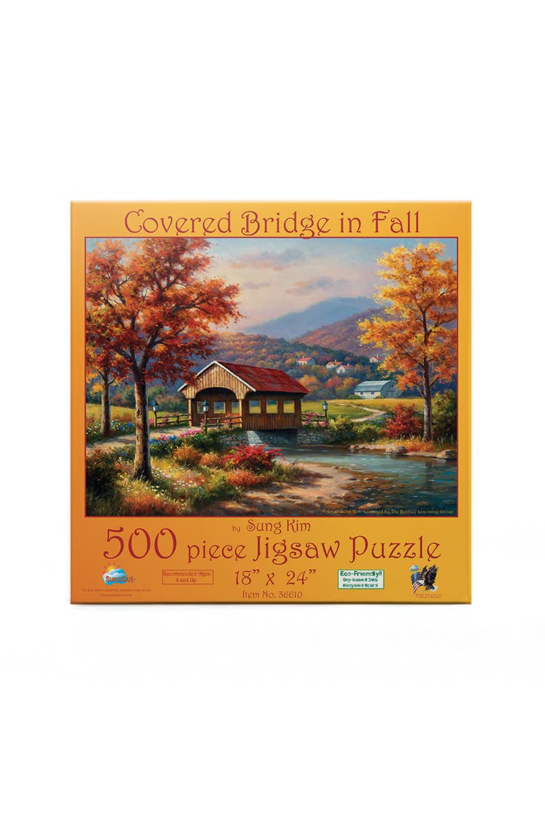 Covered Bridge in Fall 500 piece Jigsaw Puzzle for Adults, Alternate, color, Multicolor