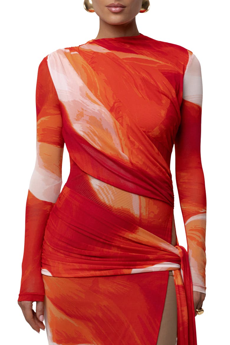 Heatwave Mesh Maxi Dress, Alternate, color, Sunset Red
