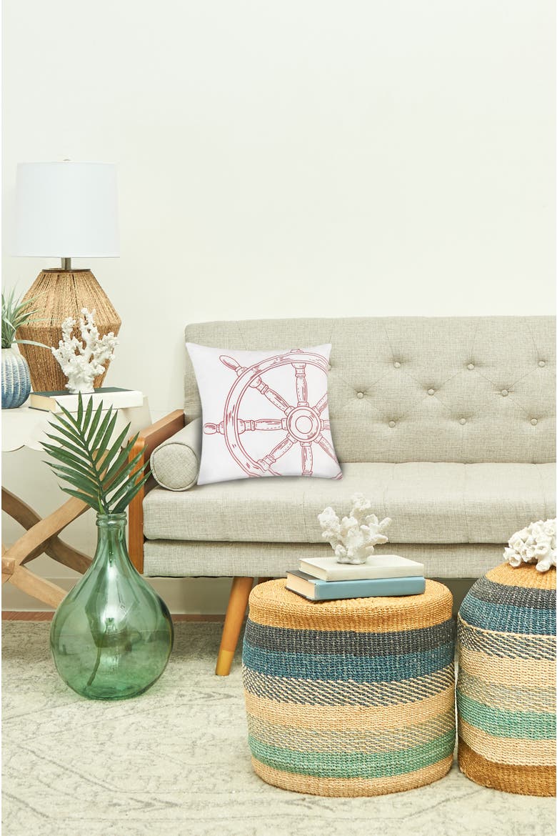 Ships Wheel Indoor / Outdoor Embroidered Throw Pillow, 18" x 18", Alternate, color, Red