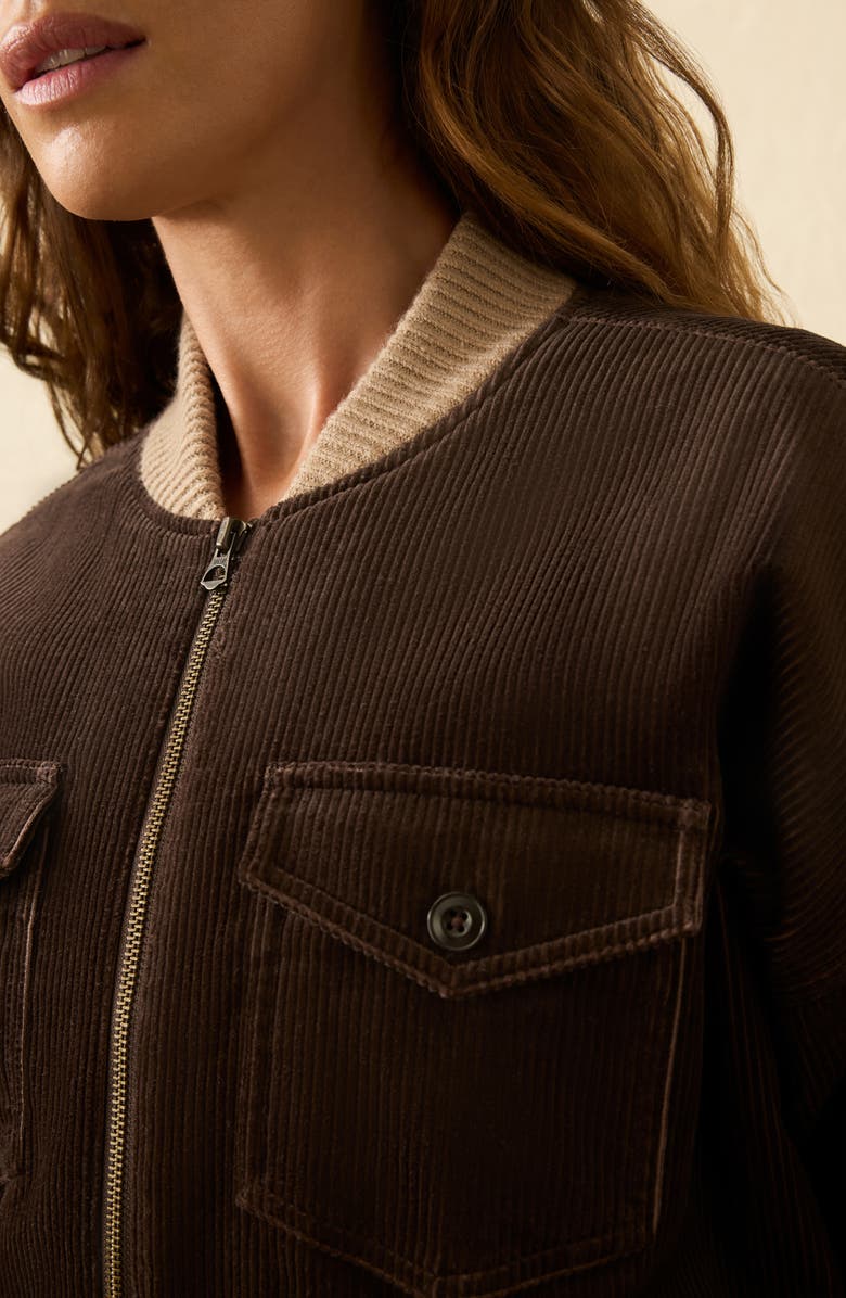 Faherty Heritage Rib Trim Corduroy Bomber Jacket, Alternate, color, Chocolate Brown