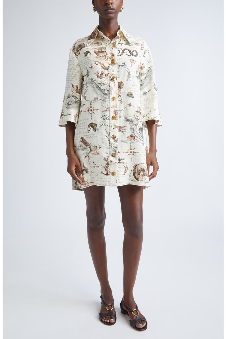 Treasure Print Linen Shirtdress, Main, color, TREASURE ISLAND