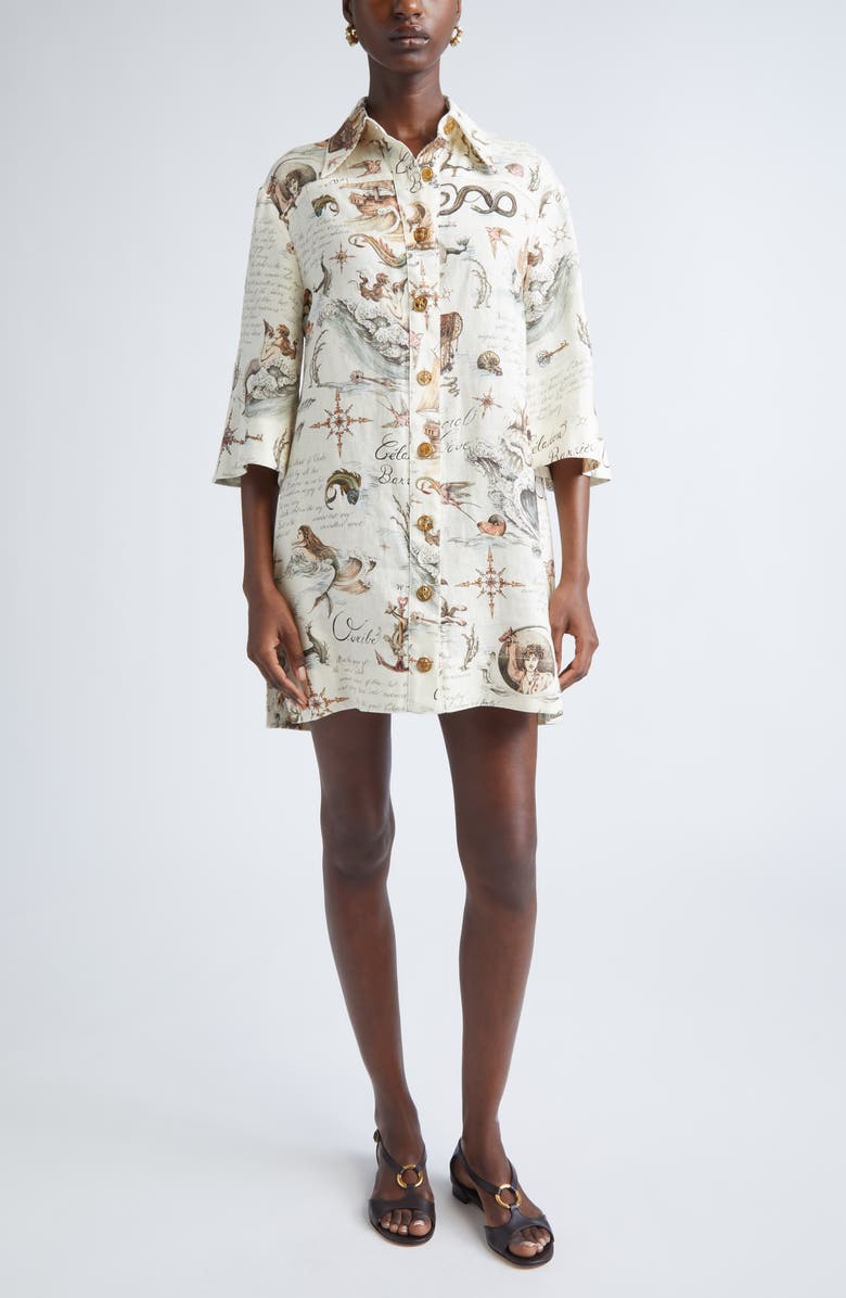 Zimmermann Treasure Print Linen Shirtdress, Main, color, Treasure Island