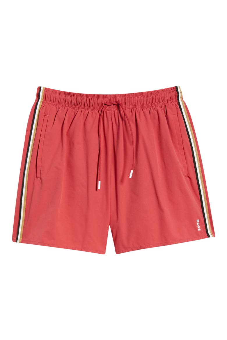 Iconic Side Stripe Swim Trunks, Alternate, color, DARK RED