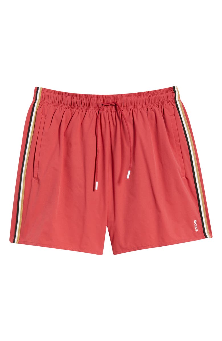 BOSS Iconic Side Stripe Swim Trunks, Alternate, color, Dark Red