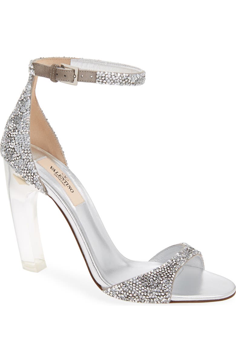 Valentino Garavani Crystal Embellished Clear Heel Sandal, Main, color,
