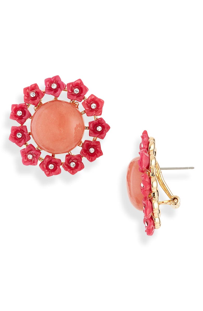 Carolina Herrera Flower & Cabochon Stud Earrings, Main, color, Pink Multi