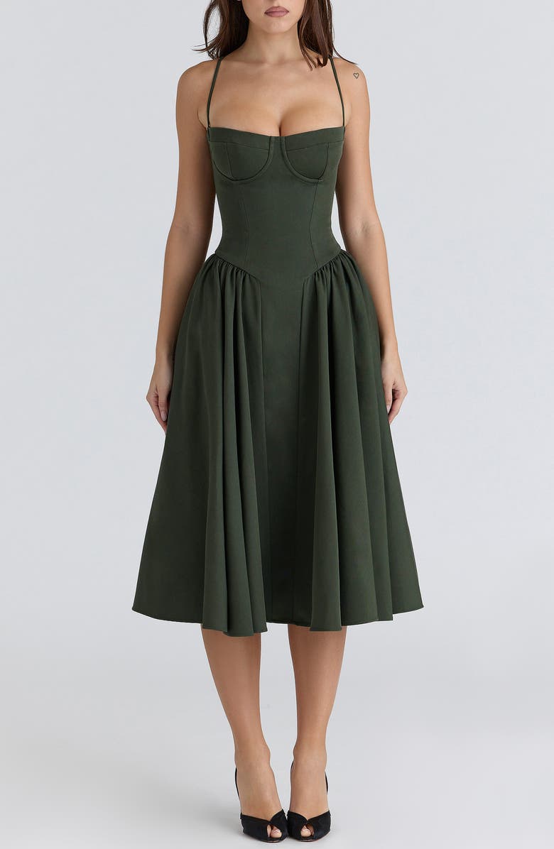 HOUSE OF CB Samaria Fit & Flare Midi Cocktail Dress, Main, color, Emerald Green